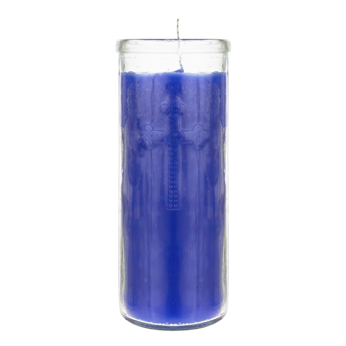 Mega Candles 3 pcs Unscented Blue Dual Cross Glass Container Altagraciano Devotional Prayer Candles, Premium Wax Candle 3 Inch x 7.25 Inch, Sanctuary, Vigils, Prayers, Blessings, Religious, Memorials