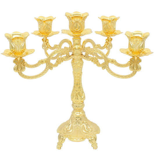 Dorlotou Metal Candelabra 5-Candle 10.1 Inch Tall Candle Holder Stick for Home Wedding Event and Party Festival,Gold