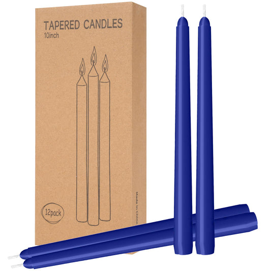 LYOBATH 12 Pack Blue Taper Candles - Taper Candles 10 Inch Dripless, Smokeless & Unscented - 8 Hours Long Burning - Ideal for Weddings, Dinner Parties, and Home Decor
