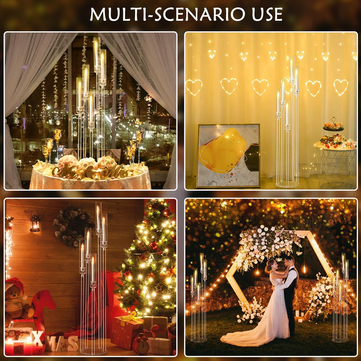 Fullvaseer 8pcs 5 Arm Floor Candelabra,Acrylic Floor Candle Holder for Wedding Centerpiece Tall Clear Candle Holders for Ceremony Birthday Party Home Decoration Fit 0.8 LED Candles