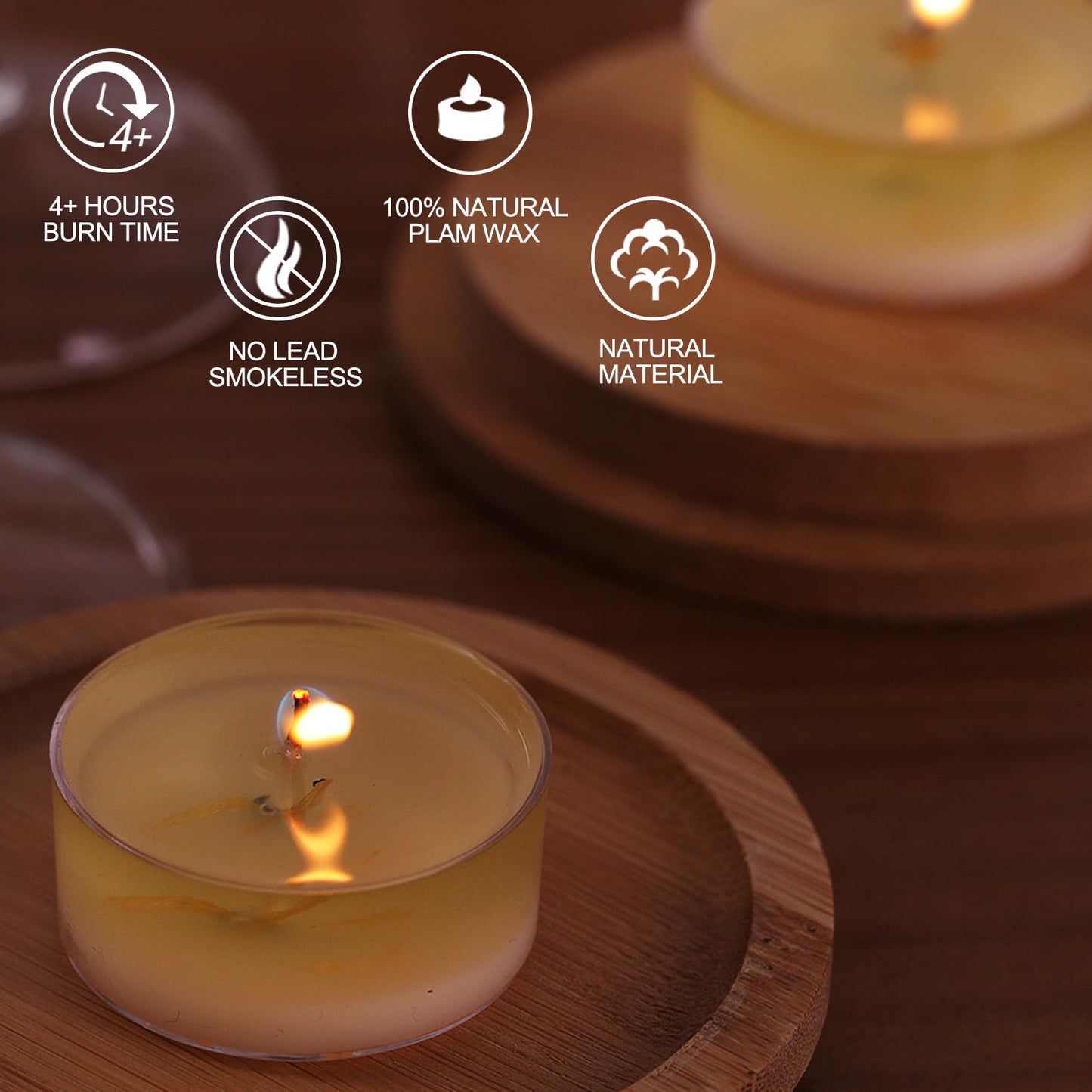 16Pcs Vanilla Scented Tealight Candles, Palm Wax White Tea Lights, 4h Long Burning Tea Light Candles with Dried Flowers for Holiday, Wedding, Spa, and Home Decoration