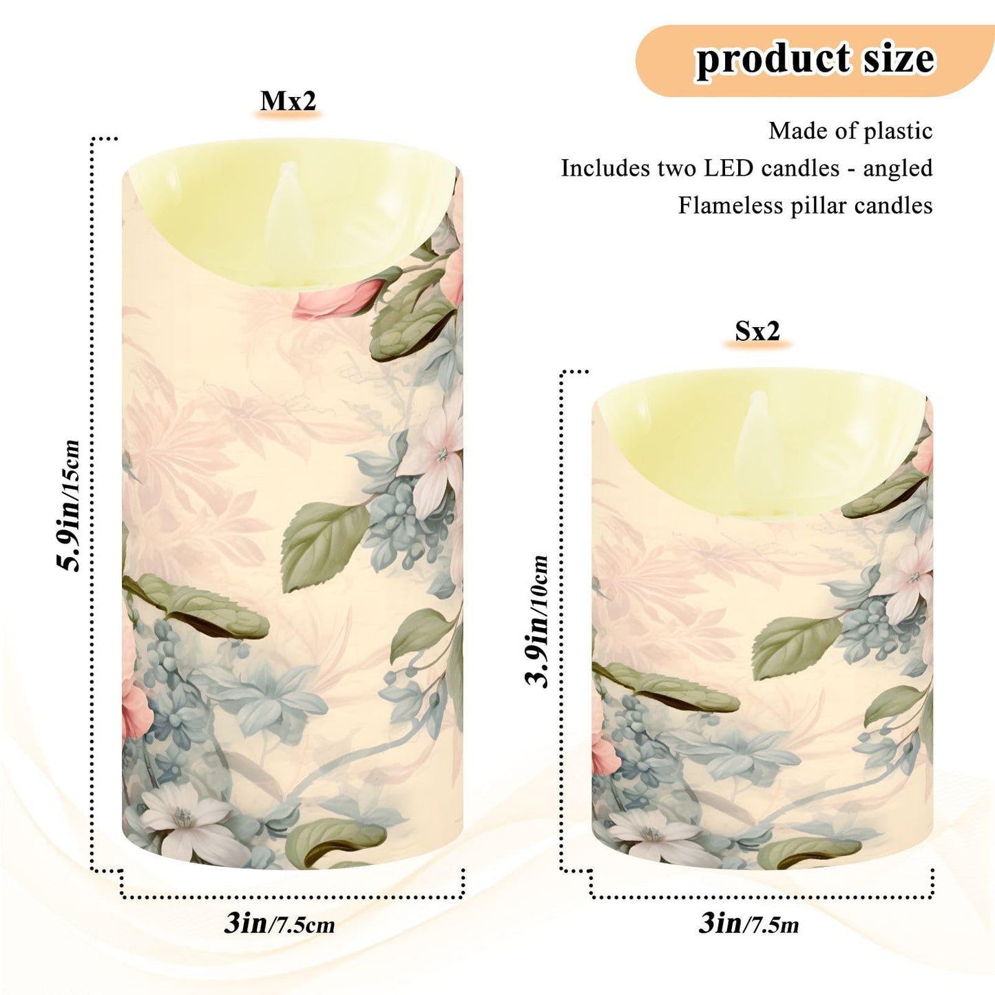 ALAZA Pink Flowers Flora Flickering Flameless Candles Battery Operated with Remote Timer,Tea Light Candles LED Pillar Votive Set of 2 for Outdoor Indoor Decorations 3" x3.9"