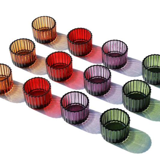 VOHO 24pcs Multicolor Votive Candle Holders for Centerpiece Table Decorations, Ribbed Glass Christmas Candle Holder Gifts for Women, Festive Tealight Candle Holder for Votive/Tea Lights Candles