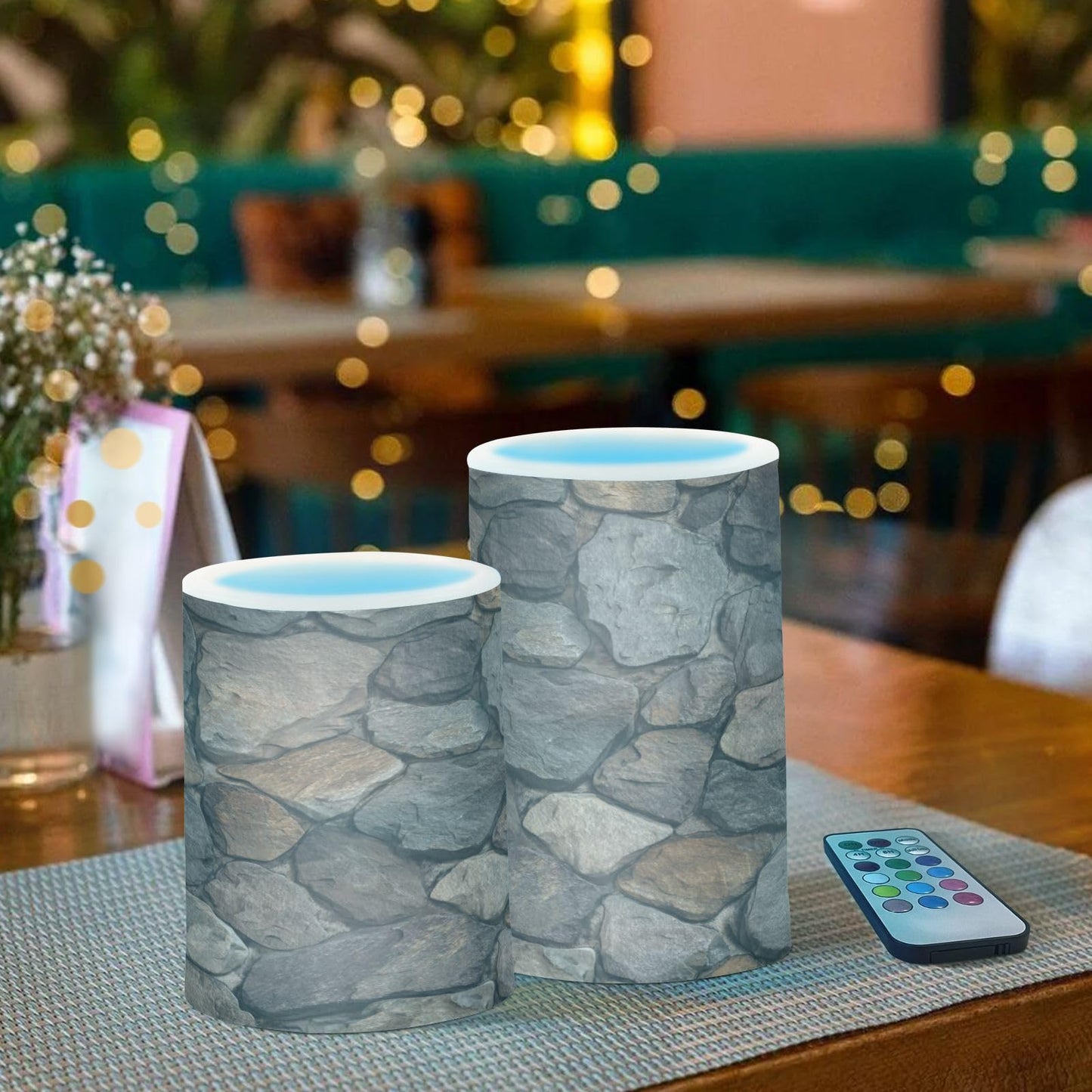 Kigai Rock Prints Flameless Candles with Remote & Timer 2PCS Waterproof LED Flickering Battery Operated Pillar Candle for Indoor Outdoor Holiday Home Decor