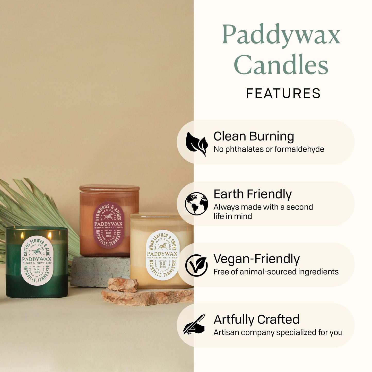 Paddywax Vista Scented Candle with Lid in Reusable Tonal Glass Jar, Clean-Burn 2-Wick Soy Candle with Approx. 84 Hour Burn Time, Decorative Gift Candles for Home, Cactus Flower & Aloe, 12 oz