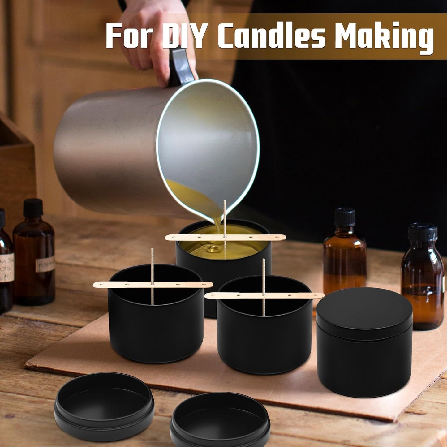 YJHSS 12-Pack Candle Jars, 4oz Candle Tins with Lids, Empty Metal Candle Jars for Making Candles Bulk Candle Containers - Full Black