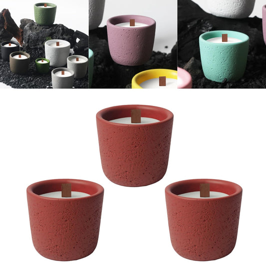 Boxonly Concrete Candle Holder (3-Pack) - DIY Empty Tealight Jar, Minimalist Design, Durable Cement Stone, Mini Size, Blush Red Color