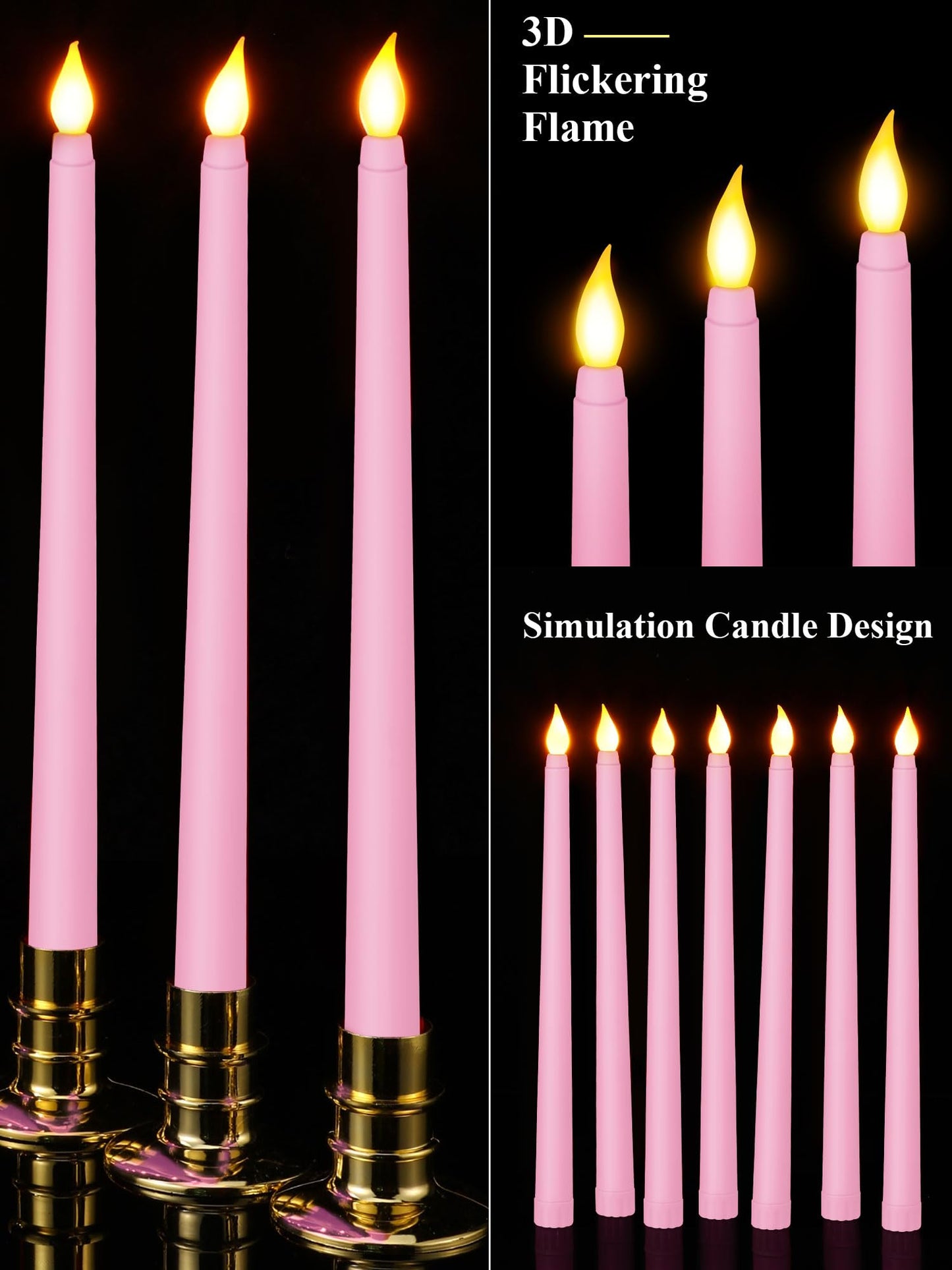 Treela 24 Pcs Flameless Taper Candles Battery Operated Bulk Fake Candles Light LED Candle Sticks Flickering Tapered for Easter Wedding Anniversary Decoration(Basic,11 Inch,Pink)