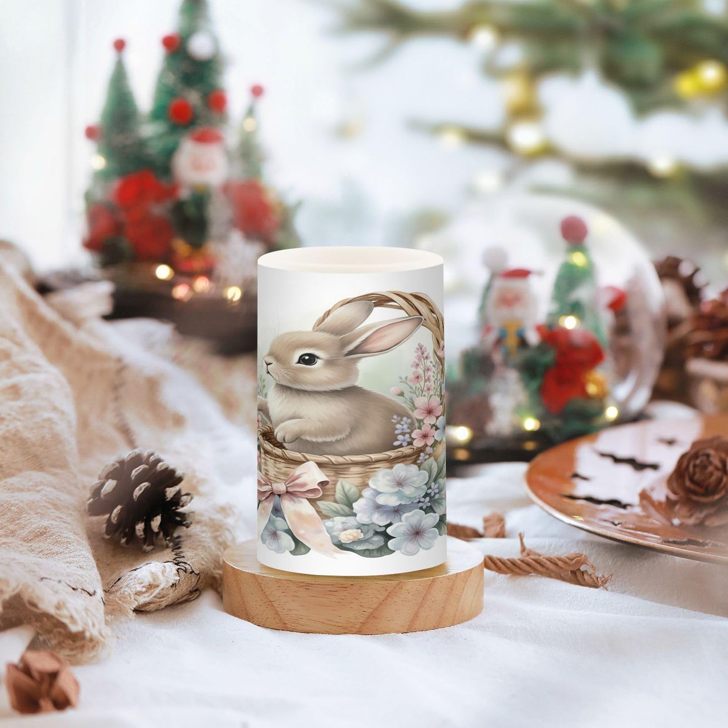 ALAZA Watercolour Cute Rabbit Easter Bunny Flickering Flameless Candles Battery Operated with Remote Timer,Tea Light Candles LED Pillar Votive Candles Set of 2 for Outdoor Indoor Decorations