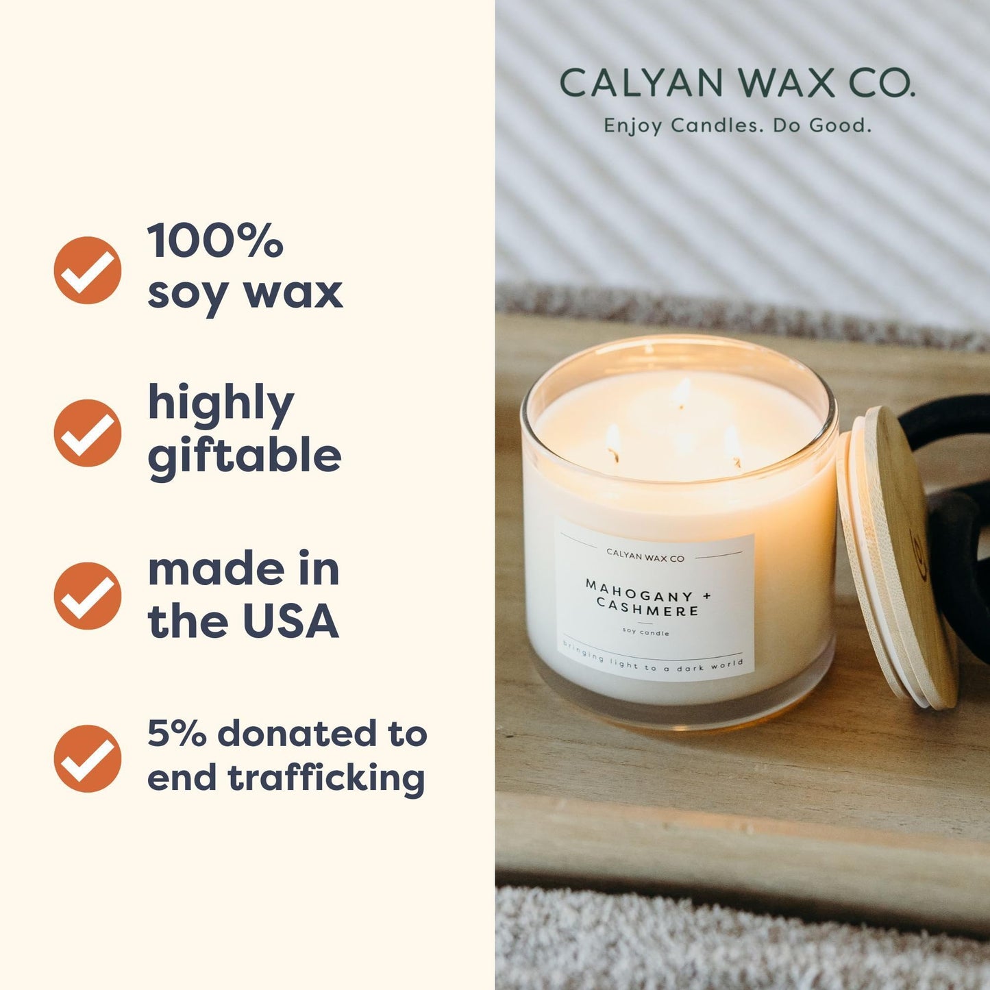 Calyan Wax Co. Oakmoss & Amber 3 Wick Scented Candle - 43 Hour Burn - Luxury 3 Wick Soy Candles - Clean Soy Wax Candles - Long Lasting Large Glass Jar Candle for Home - 14.9oz