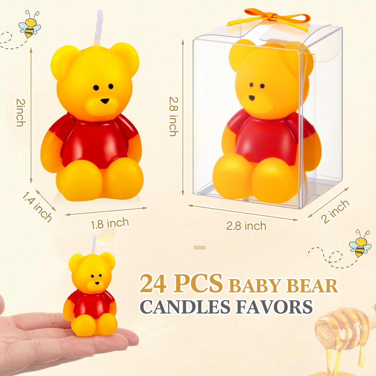 Dansib 50 Pcs Bear Baby Shower Candle Favors for Guest Bear Party Favors Baby Shower Candles Bulk for Gifts Party Decorations (Yellow)