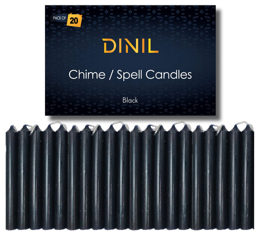 Dinil – Set of 20 Black Spell & Chime Candles – Premium Mini Taper Candles for Rituals, Prayer, Birthdays, Meditation, Altar, Spells, Chime Candles - 4 Inch Tall, Unscented (Black)
