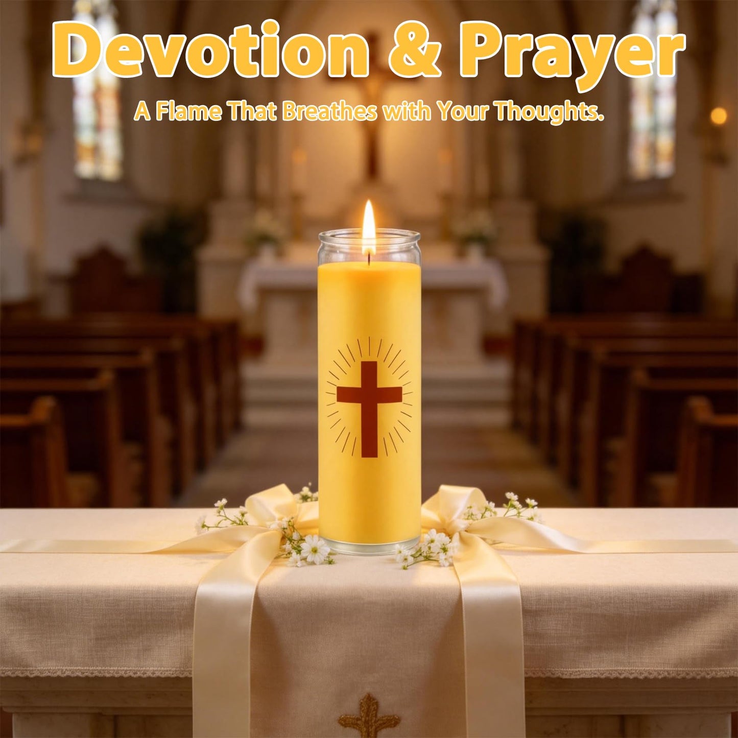 Trxvxo 6 Pack Pure Beeswax Prayer Candles, Devotional Candles in Safe Blown Glass Jars with Cross, Long‑Burning Smokeless Honey Scent Catholic Candles for Vigil, Church & Memorials