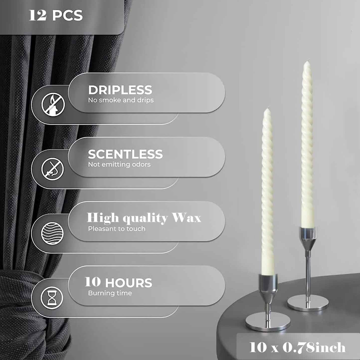 MAITREYA Burgundy Taper Candles Conical Stick Candles Spiral Taper Candles-Set of 4 for Decoration Weddings Party Church-Unscented Dripless Candles,10inch(C-Burgundy)