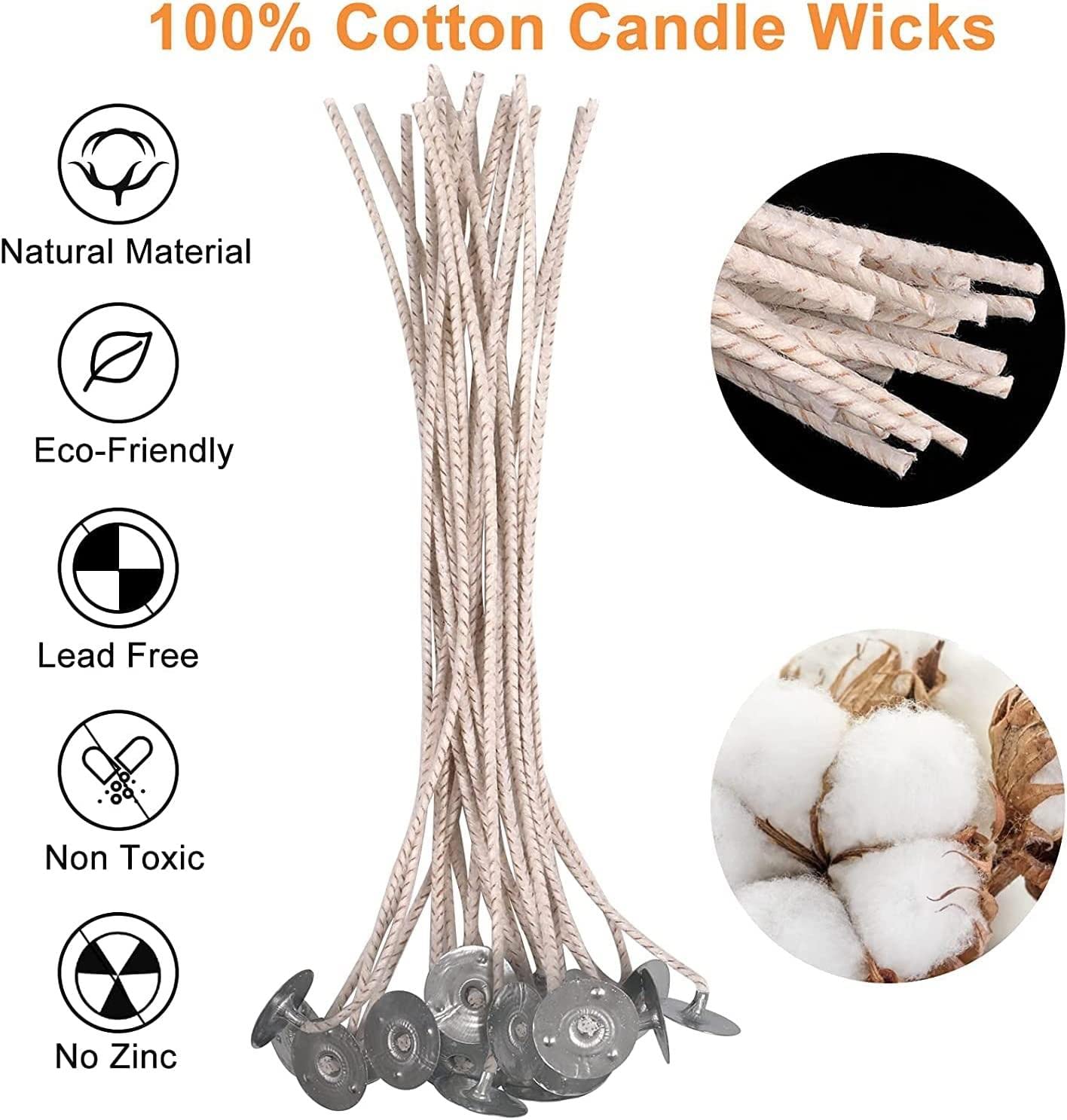 100pcs CD 4 Wicks for Soy Candles, 6 inch Pre-Waxed Candle Wick with Base
