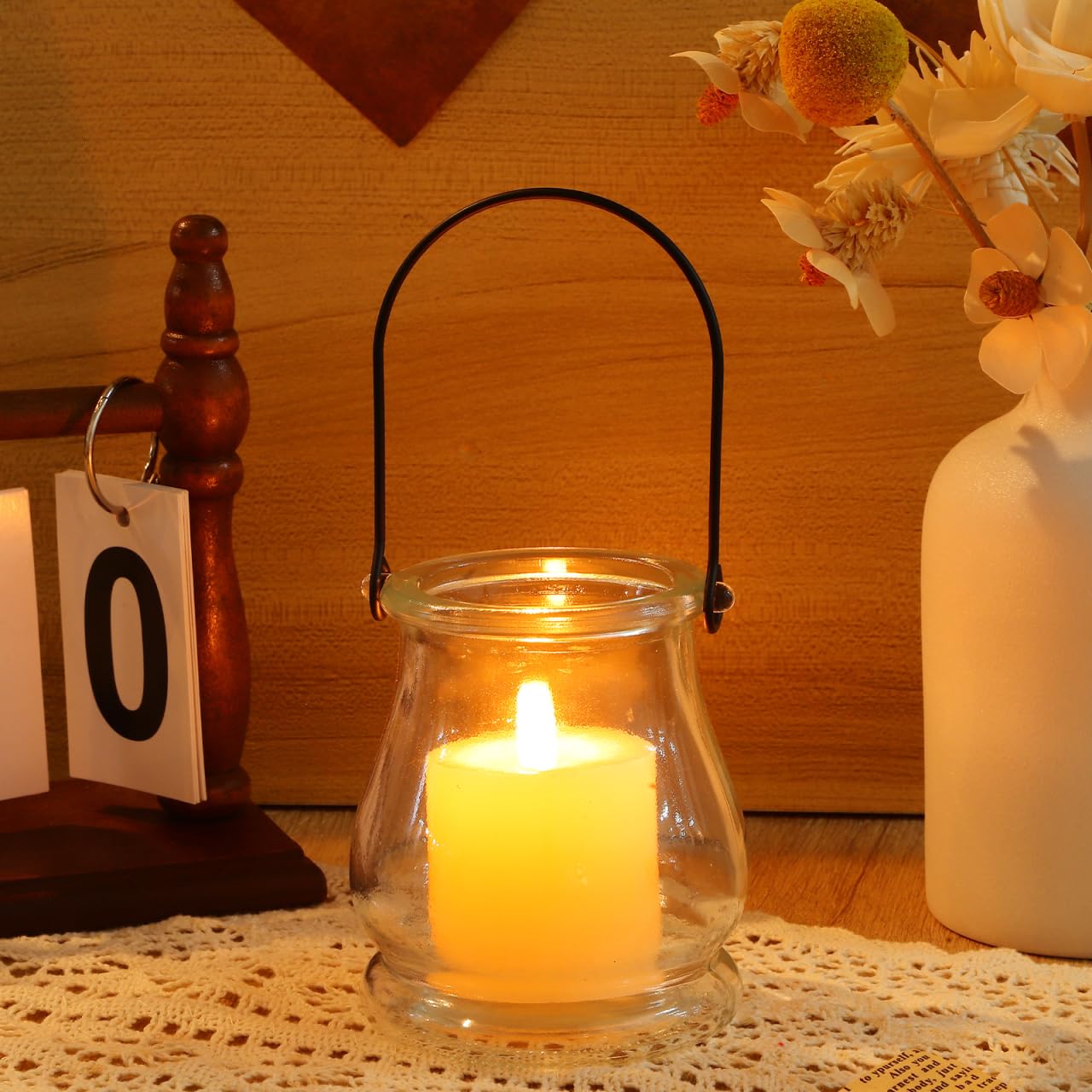Cabilock 8PCS Hanging Candle Holder, Clear Glass Tealights Candle Holder with Handle, Decorative Succulent Vase Hanger Air Plants Terrariums for Christmas Festival Party Wedding Indoor Outdoor Decor