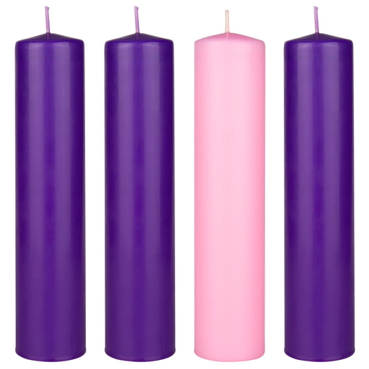 Mega Candles 4 pcs Unscented Christmas Advent Candles Set, Hand Poured Premium Wax Dome Top Round Pillar Candle 2 Inch x 9 Inch, Holidays, Festivities, Devotional, Church, Wreath, Party, Gifts