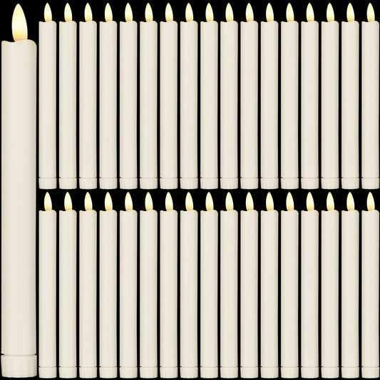 Reginary 36 Pieces Flameless Taper Candles 10 Inch Battery Operated LED Taper Flameless LED Candlesticks Flickering Window Candles for Christmas Home Wedding Decor(Ivory)