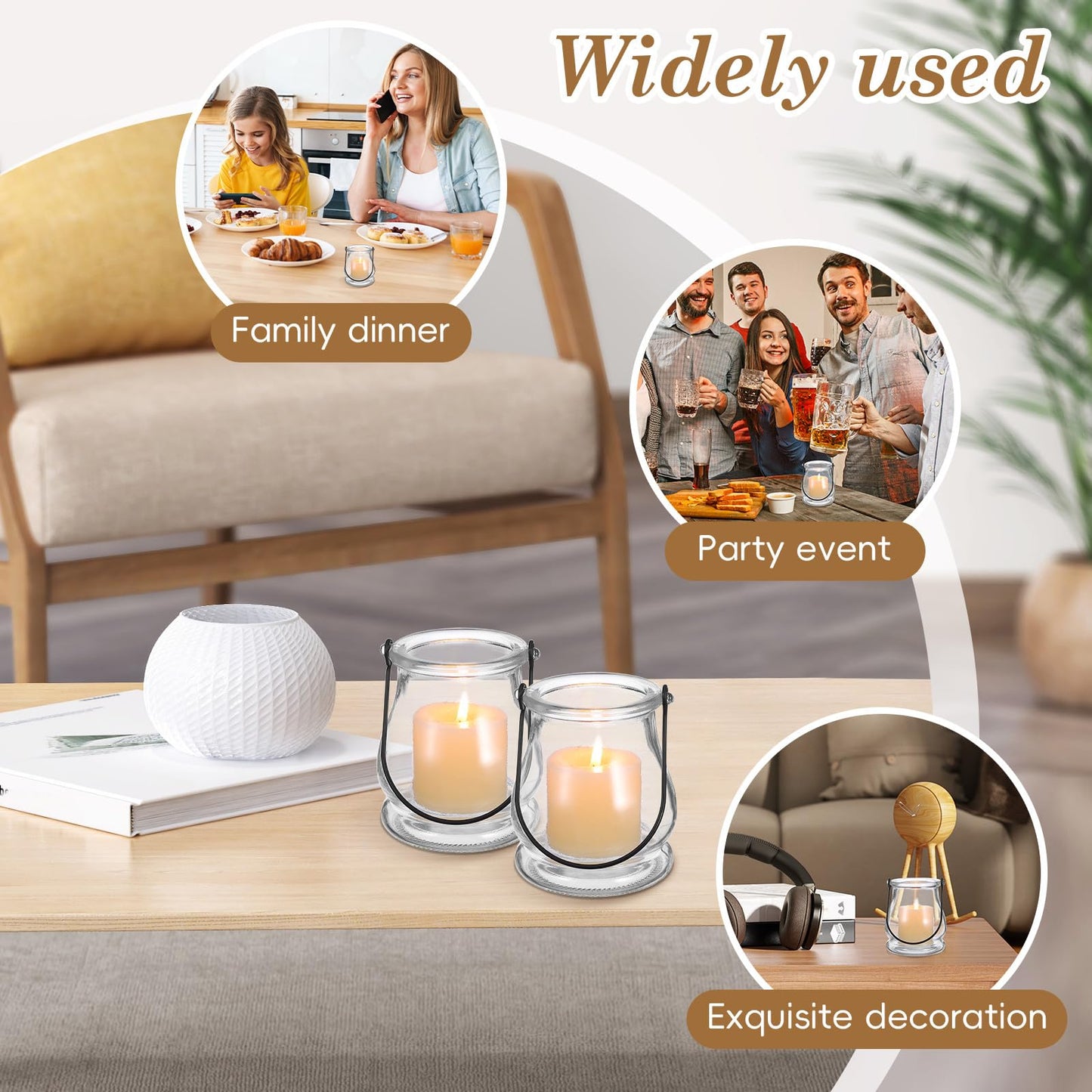 Angoily 4pcs Hanging Glass Candle Holders with Handles Clear Glass Vase Hydroponic Planters Home Decorative Candlesticks