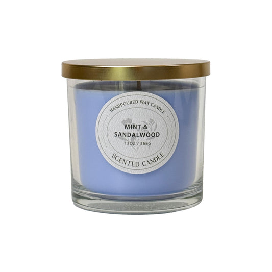 Mint & Sandalwood Scented Candle 13oz - CW Studio Color Glass Jar with Lid, Cooling Herbal Aroma, Decorative Aromatherapy Candle for Home Relaxation & Gift Giving (Up to 50 Hour Burn)