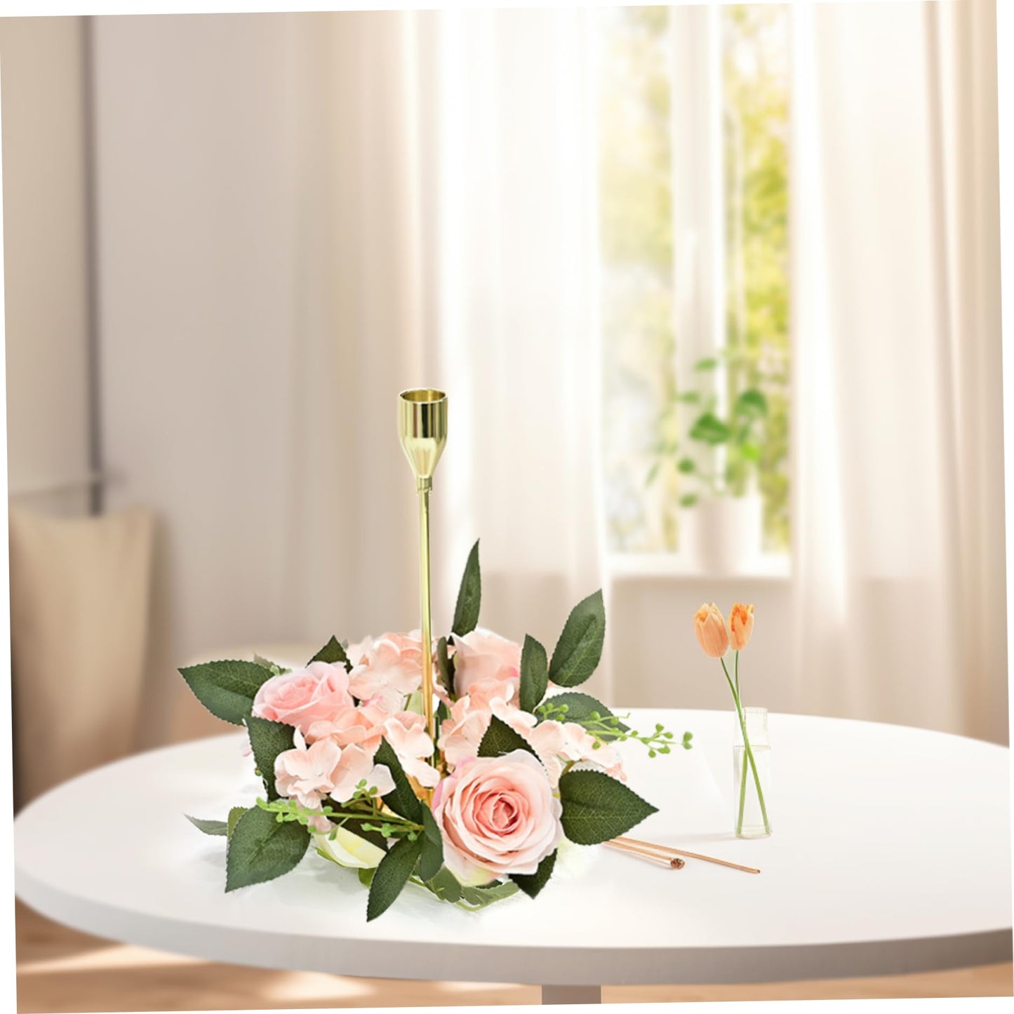Candle Rings Wreaths 4 Inch Center Artificial Rose Candle Wreath Silk Flower Christmas Rings for Wedding Centerpiece Party Home Table Decor Style 2
