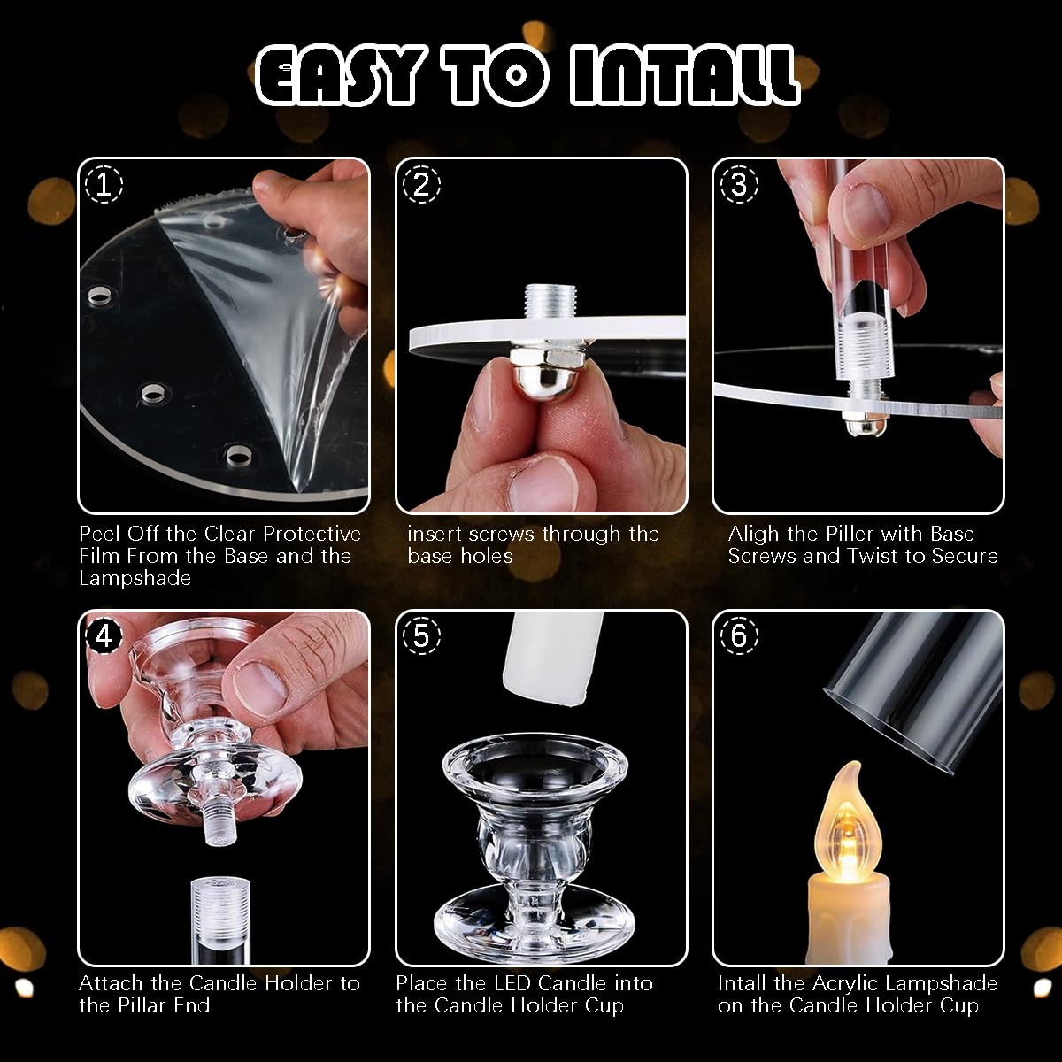 2PCS Acrylic Candelabra Centerpieces,Tall Clear Floor Candelabra for Wedding 8 Arm Candle Holder with Acrylic Shade Circular Base for Party Table Decoration Fit 0.87 LED Candle
