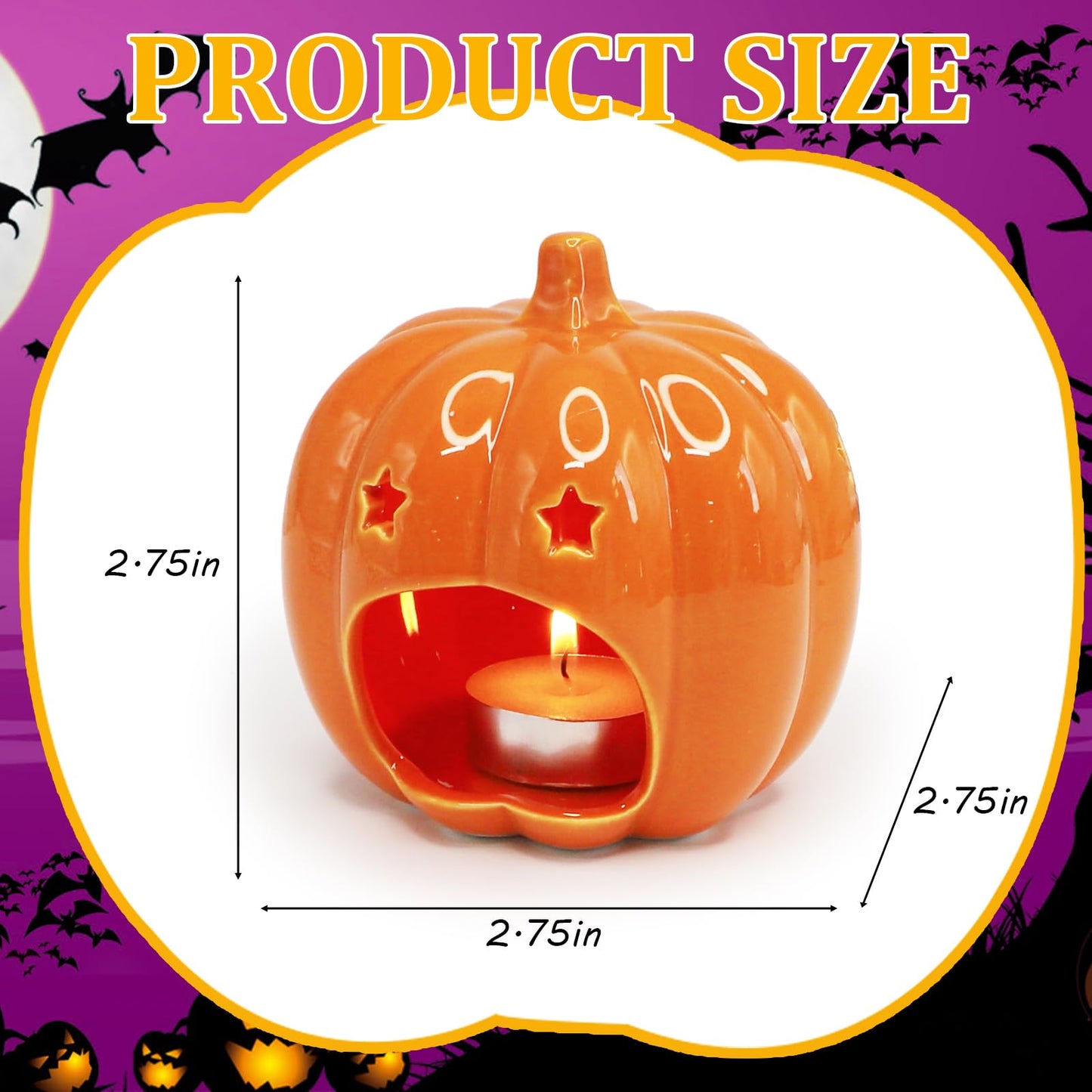 Halloween Pumpkin Candle Holder, Ceramic Candle Stick Holder with Star Hole, Orange Candle Holders for Candlesticks, Halloween Decor Gift for Daughter, Mother, Girlfriend & Kids