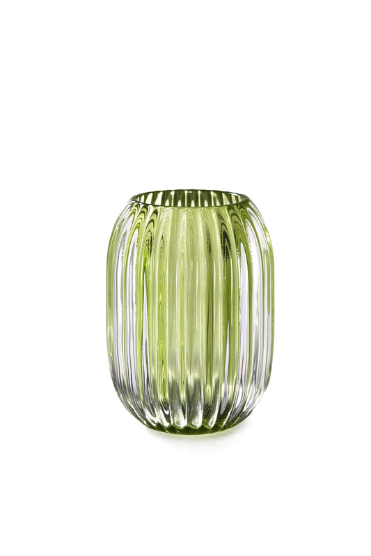 Serene Spaces Living Green Optical Glass Votive Holder, Perfect for Weddings and Home Décor, 5" Tall and 3.5" Diameter, Set of 12