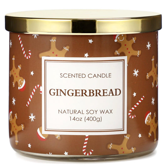 Christmas Candle, Christmas Gingerbread Candles, Candle Gifts for Women Xmas Decorations, Large 3 Wicks Scented Candle for Xmas, 14 oz Soy Wax Candle