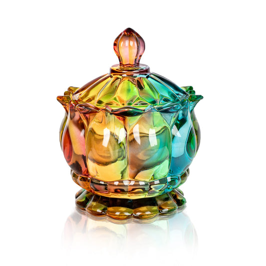 Joeyan 6 oz Colorful Embossed Glass Jars with Lid - Crystal Glass Candy Dishes - Iridescent Candy Jars Jewelry Box for Wedding, Party, Buffet Decorative