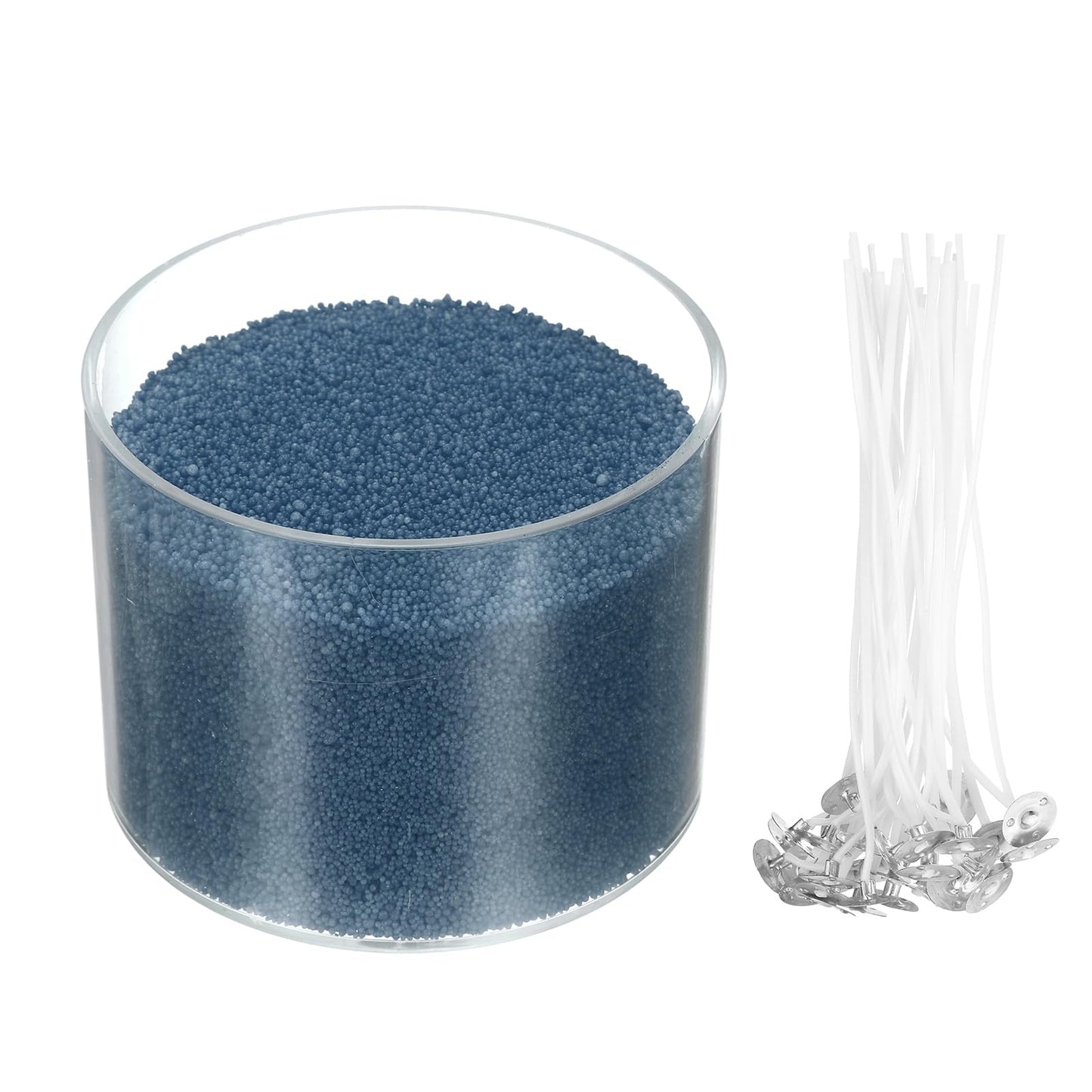 MECCANIXITY Pearled Sand Candles with 50 Pcs Wicks 21Oz / 600g Candle Beads Refillable Powder Sand Wax Making Kit for Thanksgiving Christmas Wedding Party DIY Home Crafts, Sea Blue