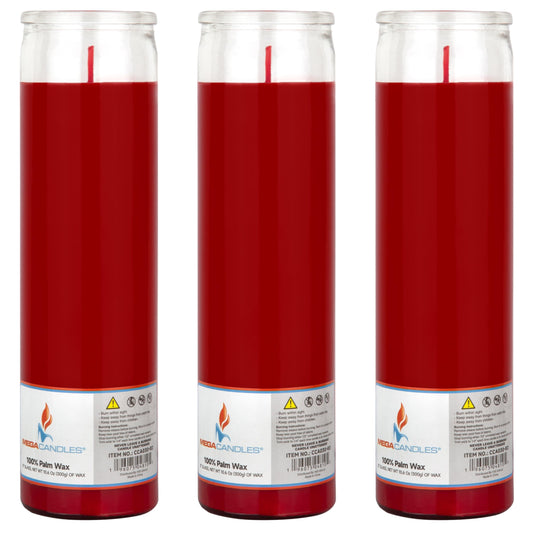 Mega Candles 3 pcs Unscented Red Glass Container Devotional Prayer Candles, Shortening Wax Candle 2 Inch x 8 Inch, Sanctuary, Vigils, Prayers, Spiritual, Blessings, Religious, Altar, Remembrance