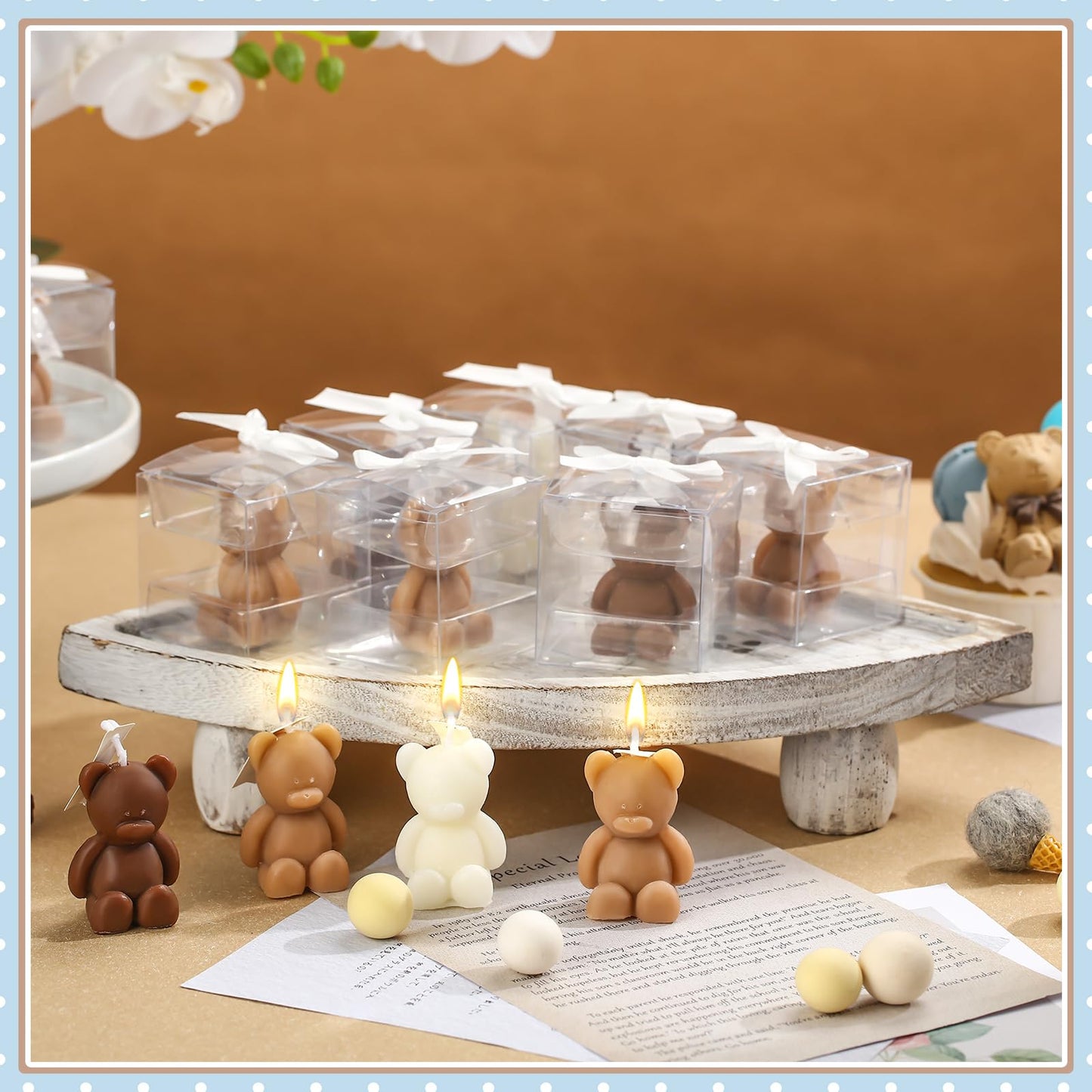 Hoolerry 30 Pcs Baby Shower Favors Mini Bear Candles Party Favors with Boxes Handmade Bear Shaped Candles Bulk for Baby Shower Boys Girls Wedding Gender Reveal Party Guest (White,Brown)