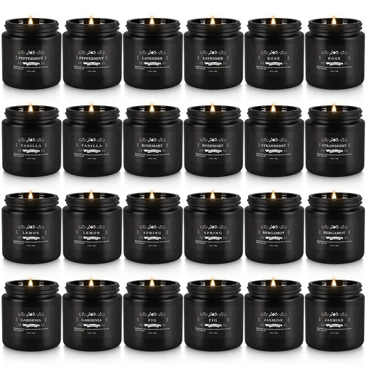 24PCs Black Scented Candles - Men Candle Gift Set, Soy Wax Candle for Parties, Yoga,and Home Decor, Indoor Outdoor 3.05Oz