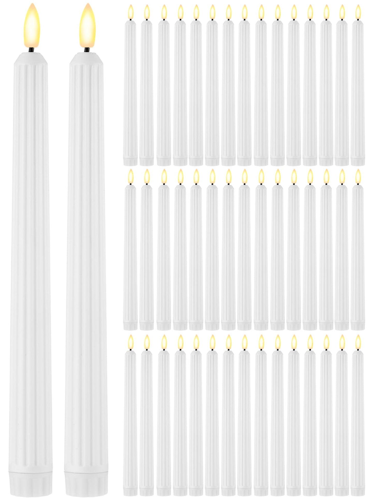 Funtery 48 Pcs Flameless LED Taper Candles Battery Operated Candles Bulk Realistic LED Candlesticks Flickering for Wedding Church Graduation Party Home Decor(White,Romantic Style)
