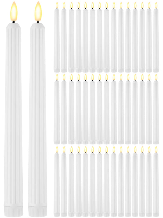 Treela 72 Pcs Flameless LED Taper Candles Battery Operated Candles Bulk 11 Inch Flickering Fake Candlesticks with Warm Light for Valentines Day Church Wedding Party Battery Not Included(Fluted,White)