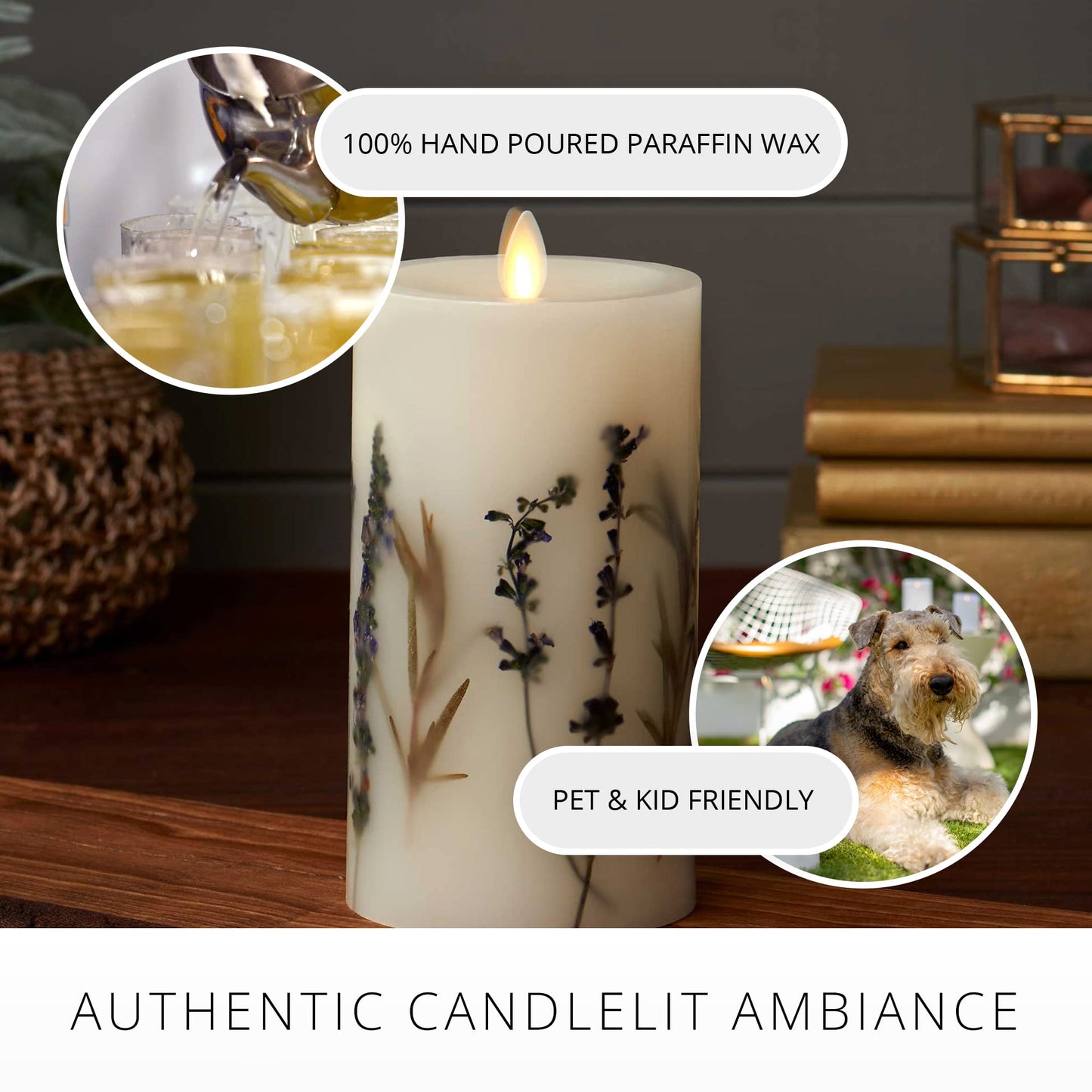 Luminara Realistic Artificial Moving Flame Pillar Candle with Lavender & Rosemary Inclusion - Moving Flame LED Battery Operated Lights - Remote Ready - Remote Sold Separately - 3.25" x 4.5"