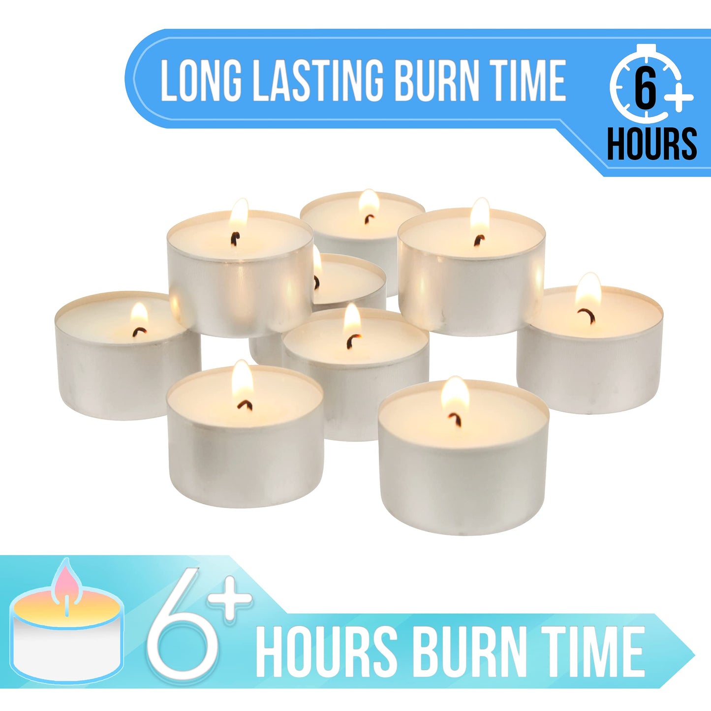Stonebriar Unscented Long Burning White Tealight Candles, Bulk Pack, 6-7 Hour Burn Time, Smokeless Tealights for Parties, Weddings, Home, 100 Count