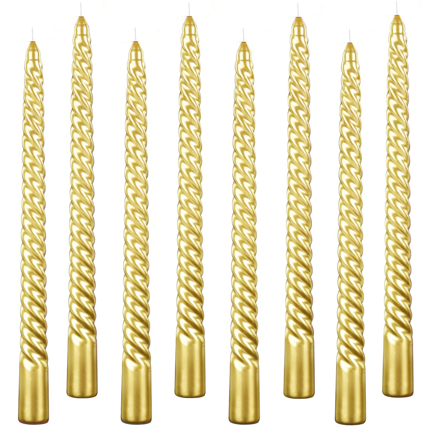 Kemladio 4 pcs 10 inch Taper Candles,Burning Unscented Tapered 7.5 hrs,Fancy Dinner,Tall Candle Sticks, Halloween Party Decorations (4pcs, Gold)
