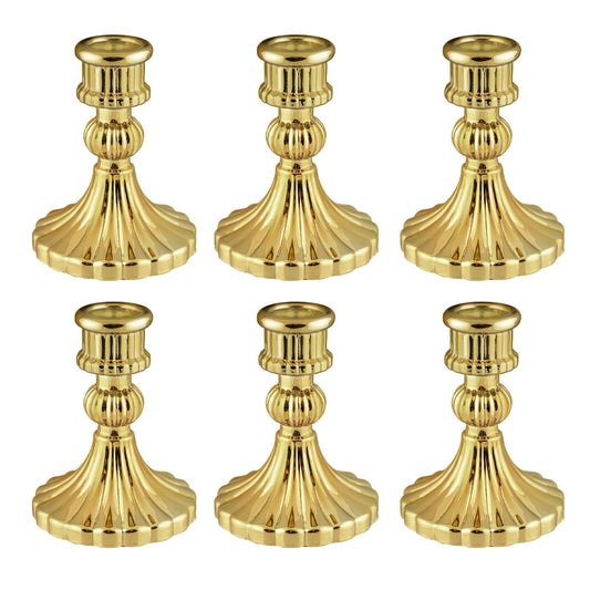 ECHFSM Glass Candlestick Holder,Striped Taper Candle Holders,Set of 6 Candle Stand for Table Centerpieces, Home Decor,Weddings,Festival and Parties (Gold Stripe)
