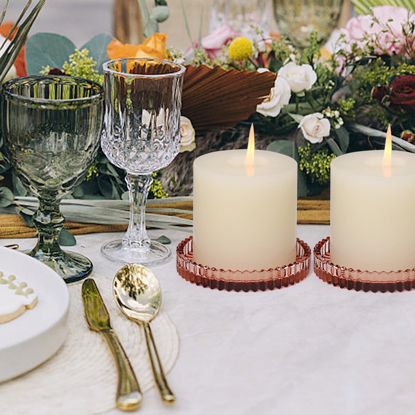 CHOCSTAY Glass Pillar Candle Holder, 4" Candle Plates Set of 6, Glass Candle Holders for Wedding, Party, Holiday, Home Decor, Table Centerpiece