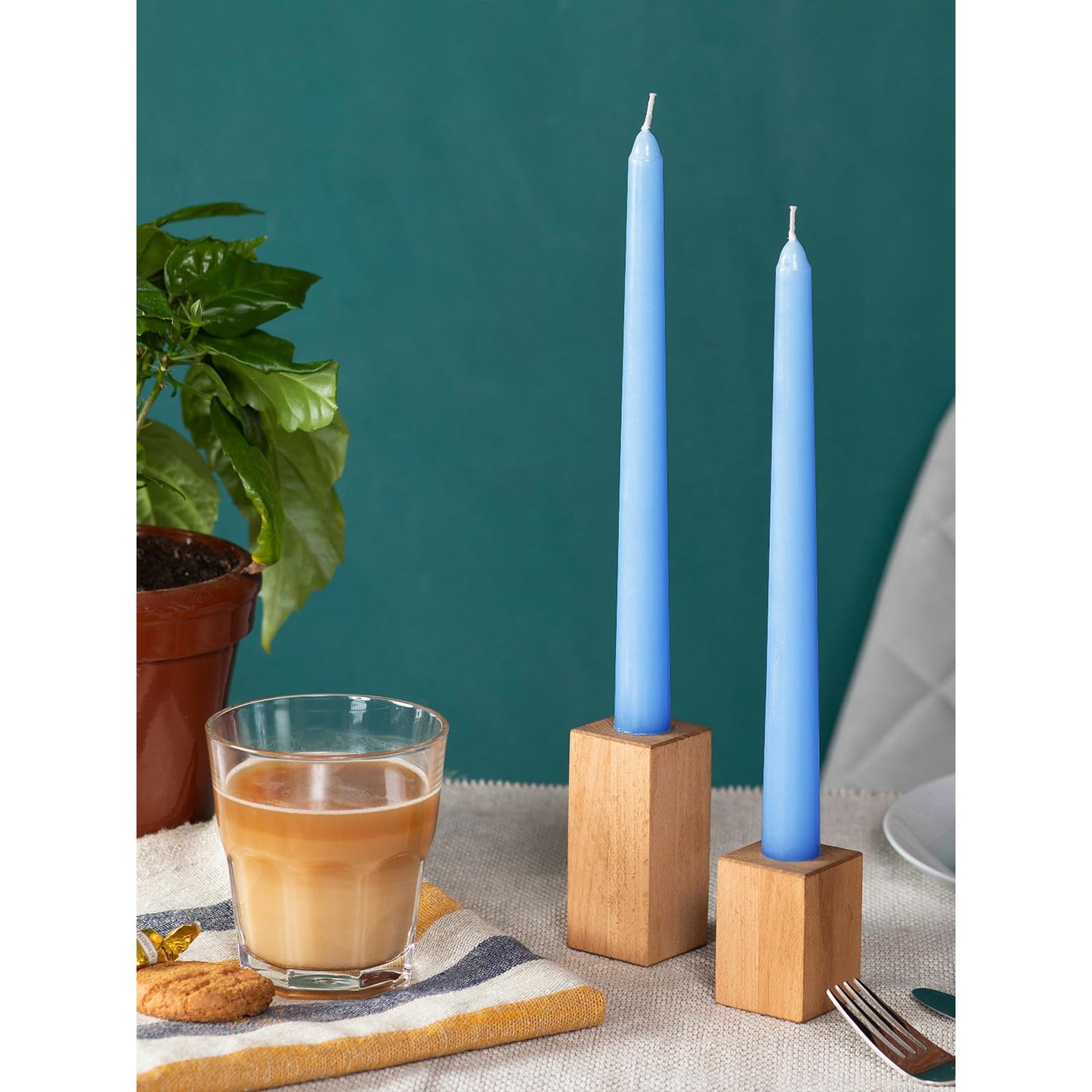 CANDWAX Light Blue 12 inch Taper Candles Set of 4 - Unscented Smokeless Dripless Tapers for Dinner Table, Home Decor, Easter Decor, Party, Wedding and Ordinary Dinners - Spring Candles