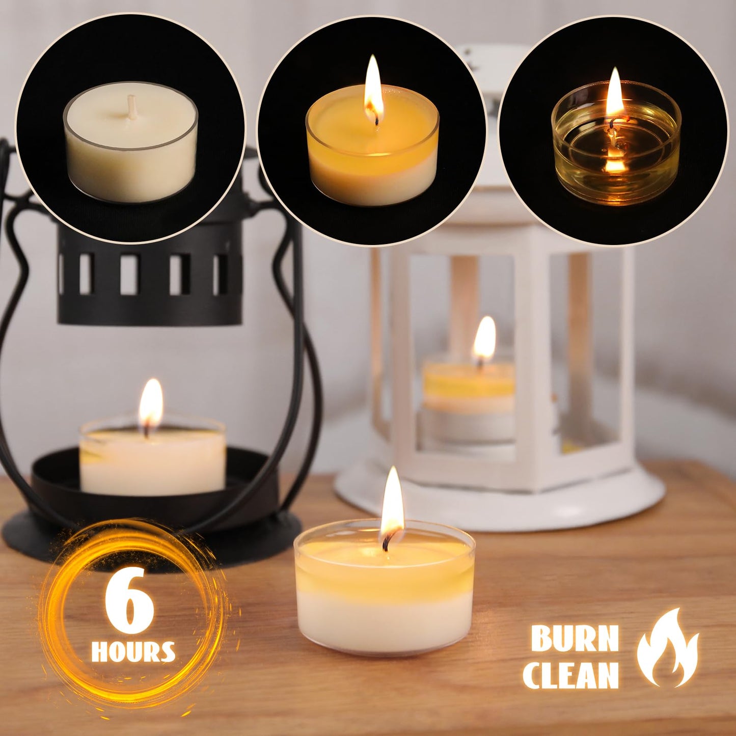Soy Tealight Candles 120 Pack, 6 Hours Long Burning,3 inch White Floating Candle, 60 Pack