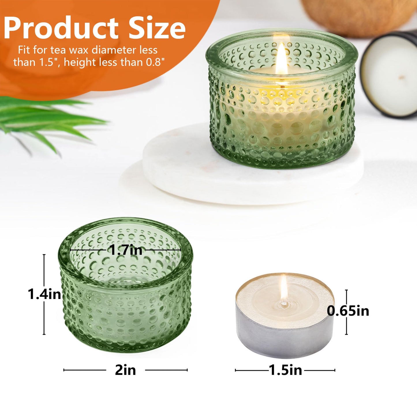 JOYIT Green Votive Candle Holders Bulk Set of 6, Tealight Candle Holder for Wedding Table Centerpiece, Glass Small Candle Holders for Birthday Party, Valentine's Day, Home Decor (2''X 1.4'')