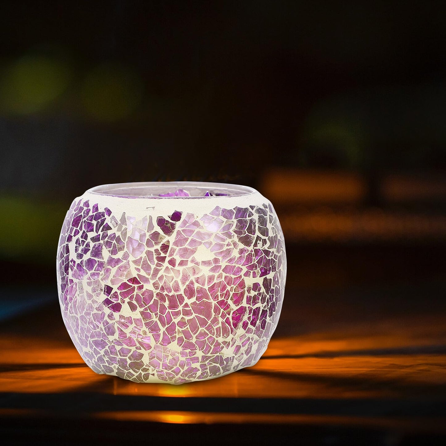 ELEOUTI European Mosaic Glass Candle Stand, Purple Table Candleholder for Romantic Dinner, Decorative Candlestick for Home and Dining Table Decor