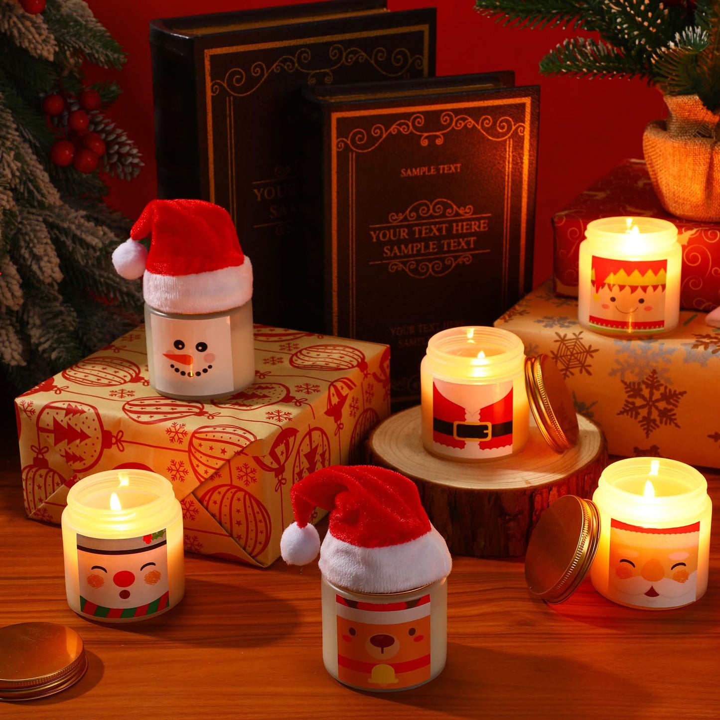 Conelist 36 Pack Christmas Scented Candles Jar Set Include 18 Pcs 7oz Aromatherapy Soy Wax Candles and 18 Pcs Mini Xmas Santa Hat Holiday Table Centerpieces Gifts for Women Men Relaxing Spa