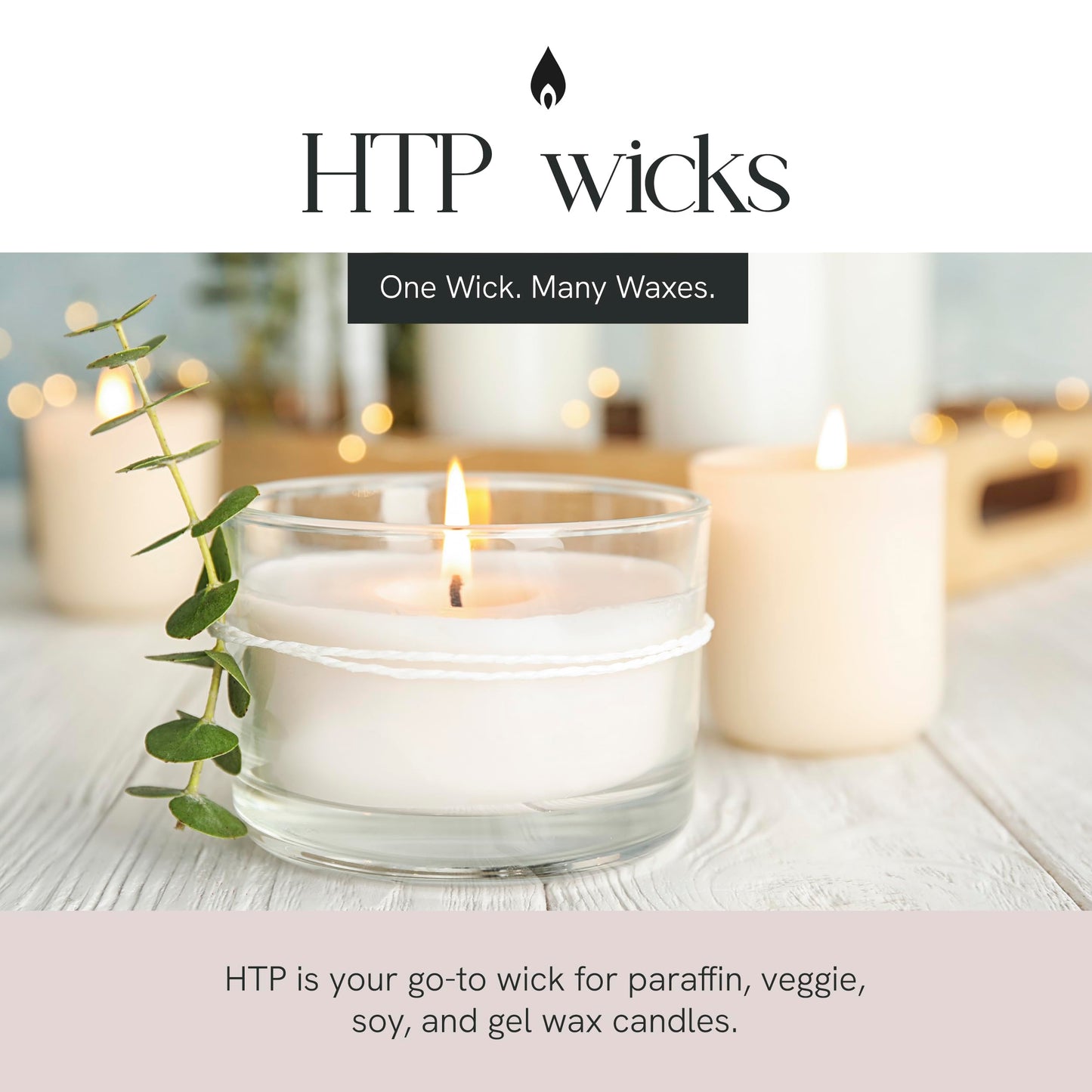 EAP Innovations HTP-73 Candle Making Wicks, Pre-Tabbed, Rigid, Self-Trimming Wicks for Candlemaking, Works with Paraffin, Gel & Vegetable Wax, 6" Length, Pack of 100