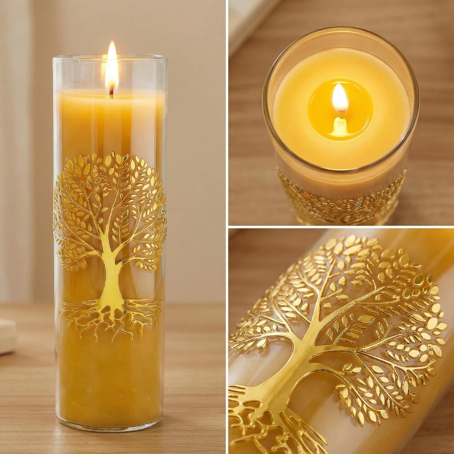 CYSEdge The Tree of Life Pure Beeswax Candles, Single Glass Pack -160-Hour Burn Time, Clean Burning Long-Lasting Eco-Friendly Candle for Meditation, Prayer & Gift Giving