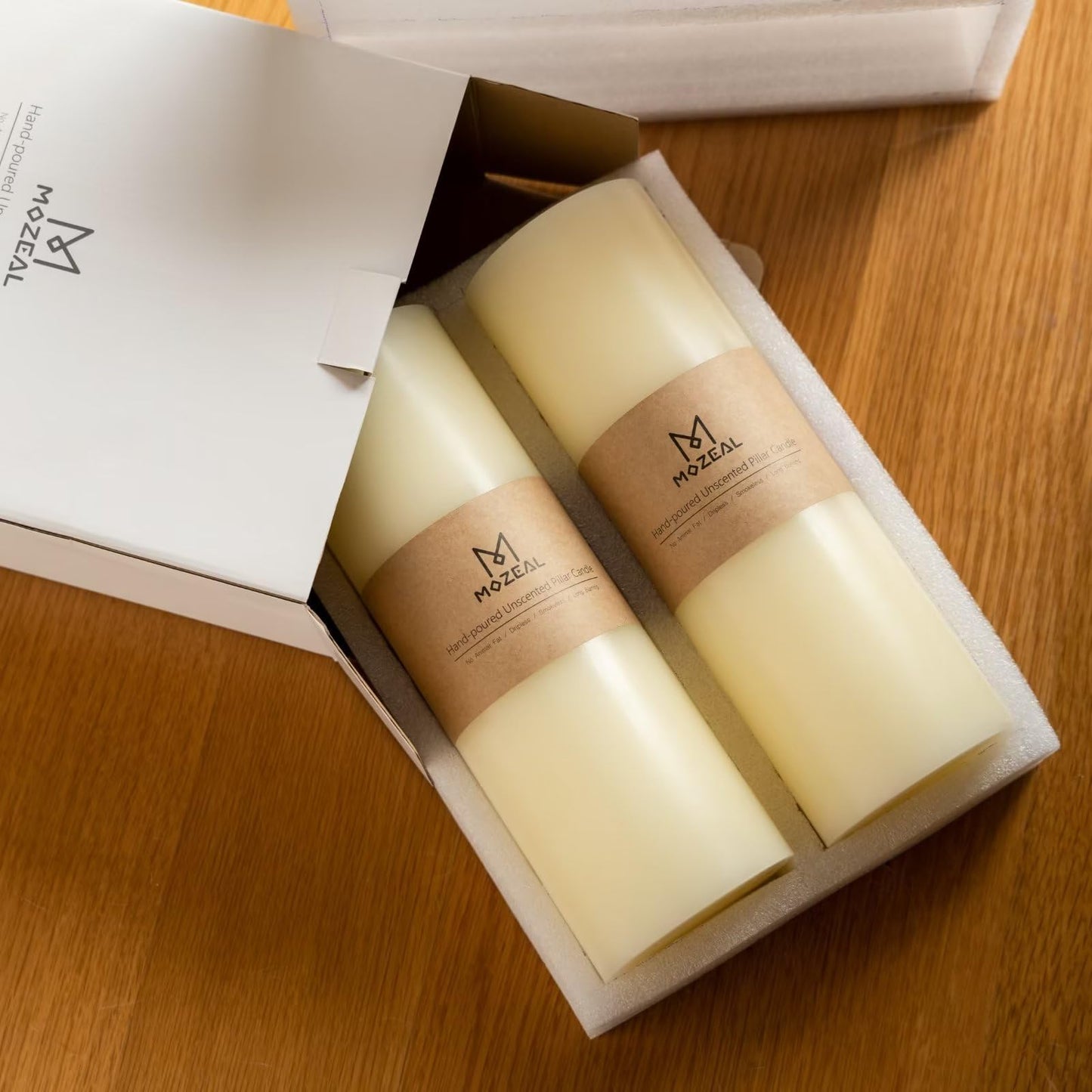 MOZEAL 4" x 10" Extra-Large White Pillar Candles (Set of 2), Unscented,Dripless, Smokeless,Long Clean-Burning,These Tall 10 inch Large White Pillar Candles Perfect for Weddings and Christmas Decor