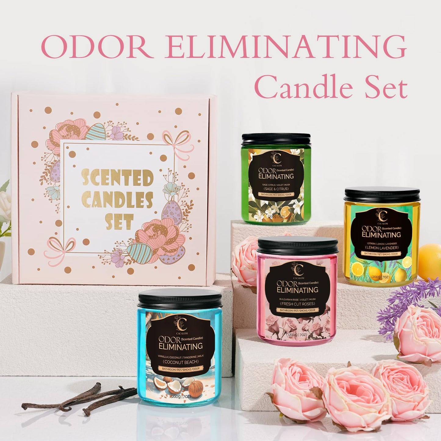 Rose Odor Eliminating Candles, Pet Scented Candles for Home, Single Wick Soy Candle Gifts for Women, Men, Ideal for Creating Relaxing Atmosphere, Over 50 Hours of Burn Time